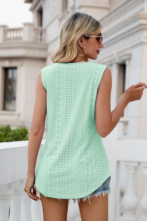 Take A Break V-Neck Eyelet Tank - MXSTUDIO.COM