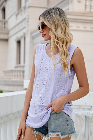 Take A Break V-Neck Eyelet Tank - MXSTUDIO.COM
