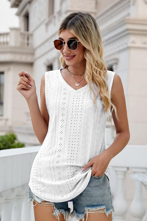 Take A Break V-Neck Eyelet Tank - MXSTUDIO.COM