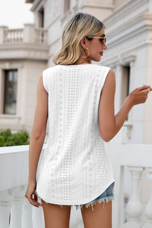 Take A Break V-Neck Eyelet Tank - MXSTUDIO.COM