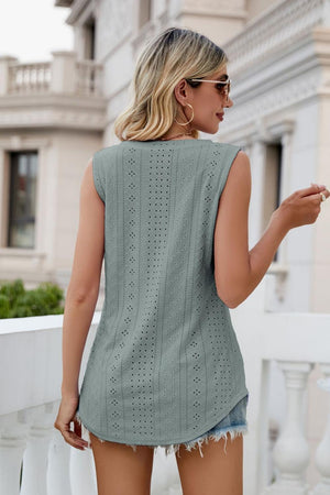 Take A Break V-Neck Eyelet Tank - MXSTUDIO.COM