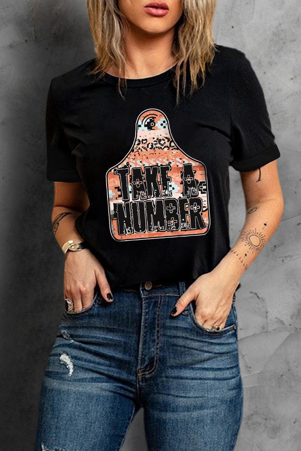 Take A Number Black Graphic T Shirt - MXSTUDIO.COM