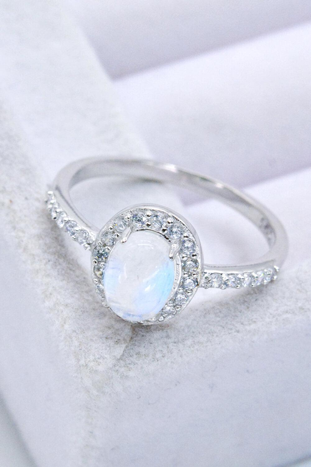 Take Aback 925 Sterling Silver Halo Moonstone Ring - MXSTUDIO.COM