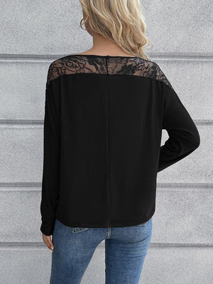 Take It Easy Crew Neck Long Sleeve Lace Top - MXSTUDIO.COM