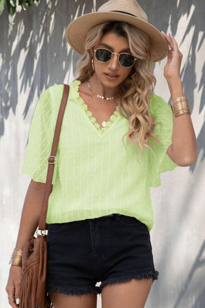 Take Life Easy Swiss Dot Flutter Sleeve Lace Blouse - MXSTUDIO.COM