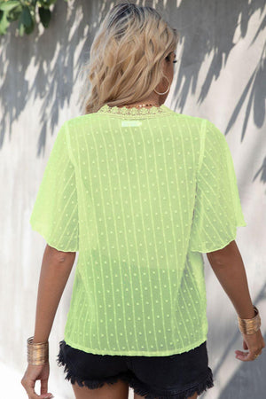 Take Life Easy Swiss Dot Flutter Sleeve Lace Blouse - MXSTUDIO.COM