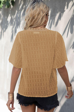 Take Life Easy Swiss Dot Flutter Sleeve Lace Blouse - MXSTUDIO.COM
