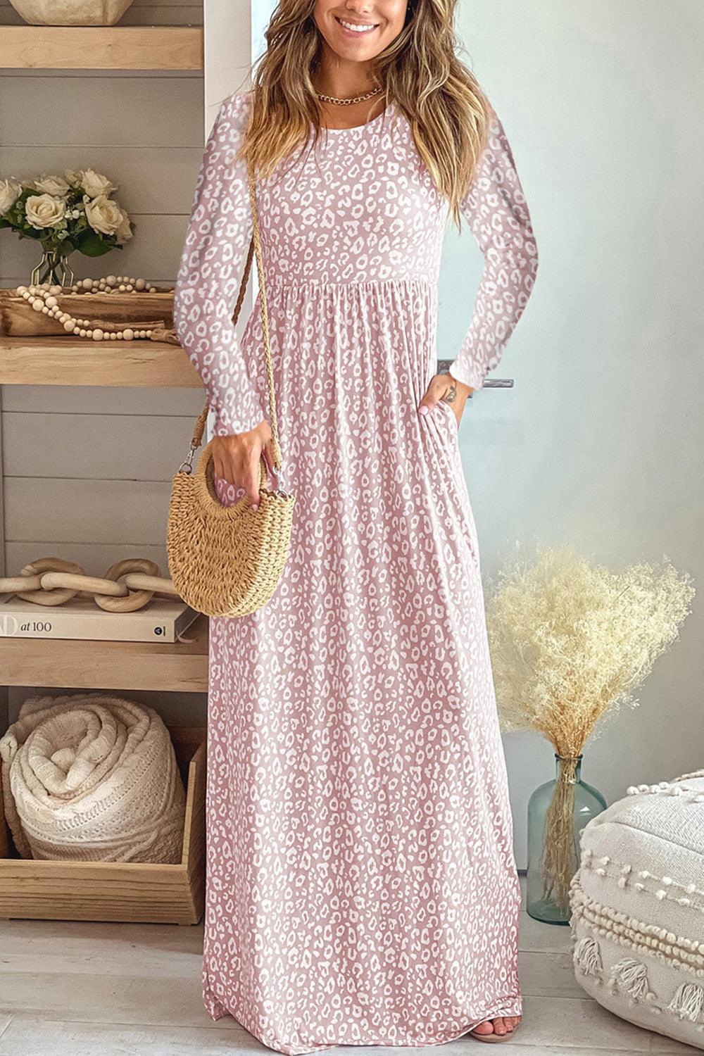 Tame Spirit Long Sleeve Blush Pink Leopard Dress - MXSTUDIO.COM