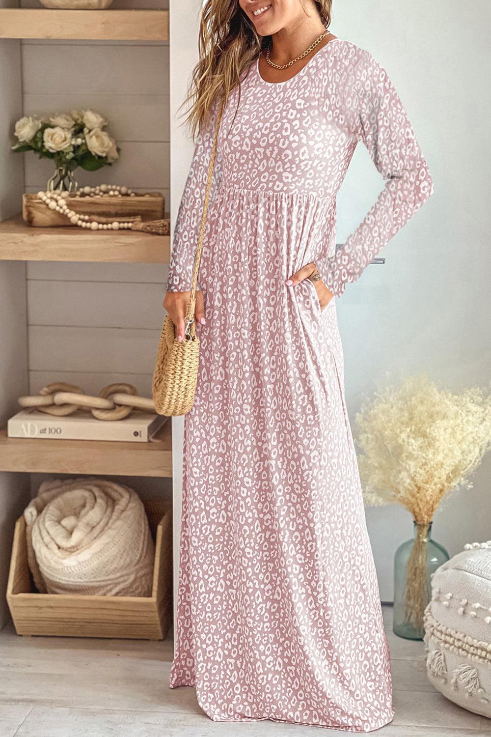 Tame Spirit Long Sleeve Blush Pink Leopard Dress - MXSTUDIO.COM