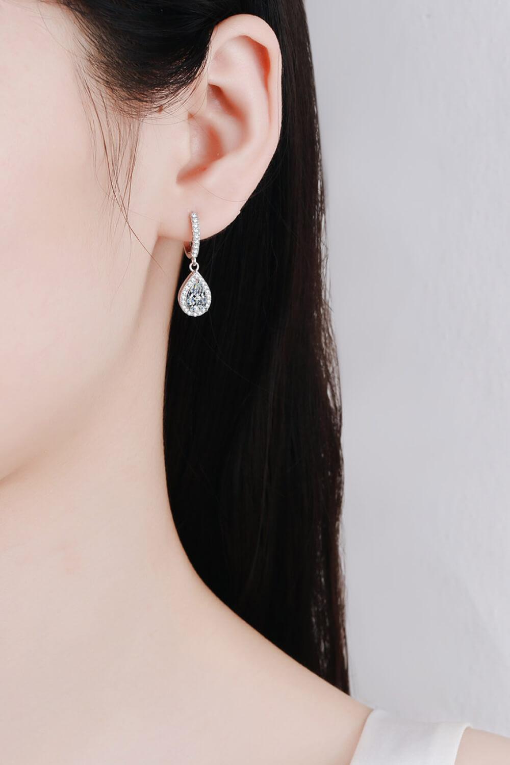 Teardrop Encrusted Accents 2 Carat Moissanite Drop Earrings - MXSTUDIO.COM