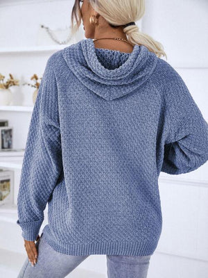 Textured Drawstring Long Sleeve Sweater Hoodie-MXSTUDIO.COM