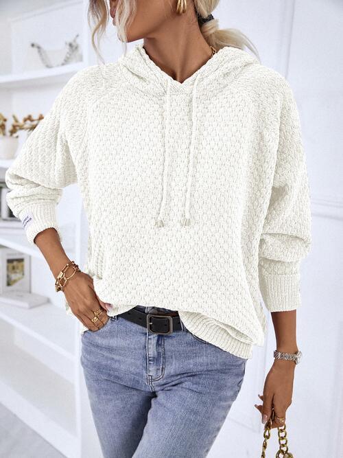 Textured Drawstring Long Sleeve Sweater Hoodie-MXSTUDIO.COM