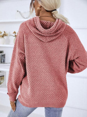 Textured Drawstring Long Sleeve Sweater Hoodie-MXSTUDIO.COM