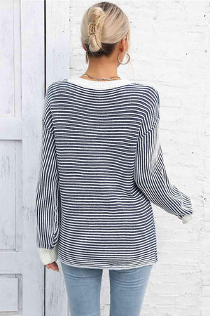 Thermal Crew Neck Striped Knit Sweater - MXSTUDIO.COM