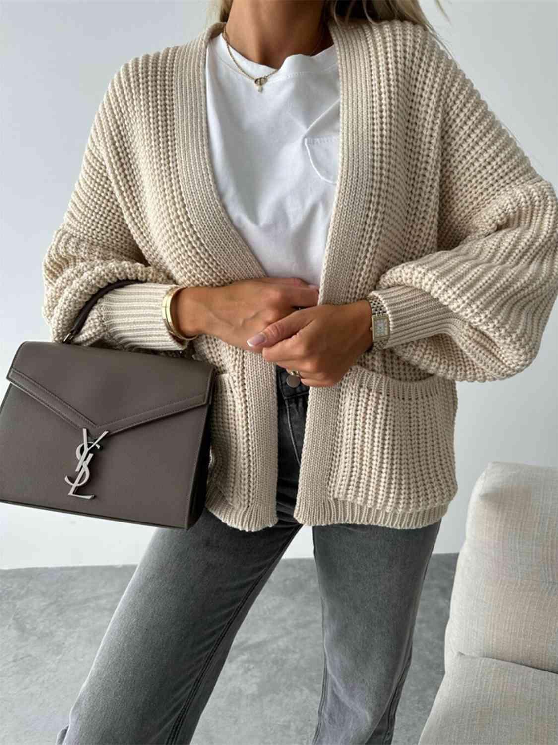 Thick And Comfy Knitted Lantern Sleeve Cardigan-MXSTUDIO.COM