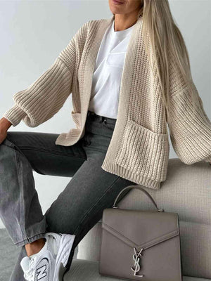 Thick And Comfy Knitted Lantern Sleeve Cardigan-MXSTUDIO.COM