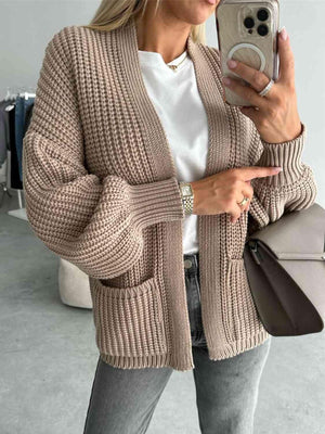 Thick And Comfy Knitted Lantern Sleeve Cardigan-MXSTUDIO.COM