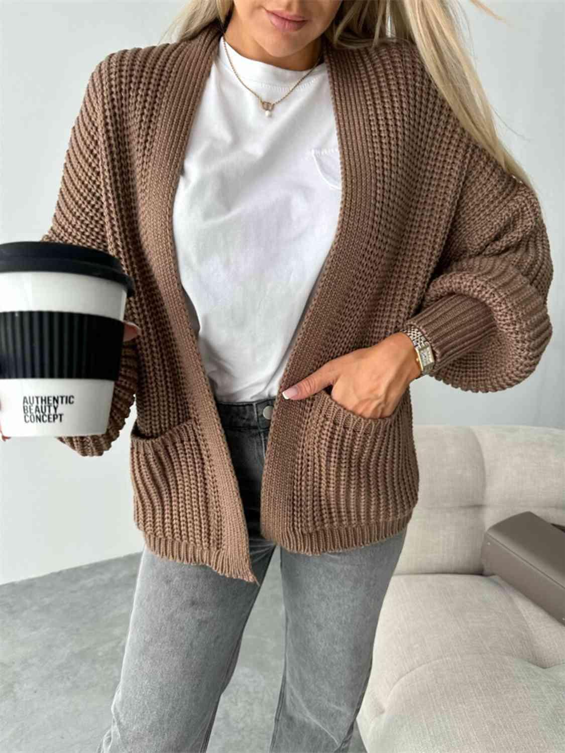 Thick And Comfy Knitted Lantern Sleeve Cardigan-MXSTUDIO.COM
