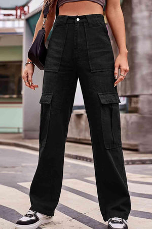 Thigh Pockets High Waist Straight Leg Cargo Pants - MXSTUDIO.COM