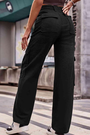Thigh Pockets High Waist Straight Leg Cargo Pants - MXSTUDIO.COM