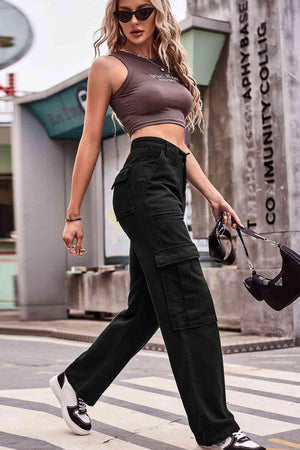 Thigh Pockets High Waist Straight Leg Cargo Pants - MXSTUDIO.COM