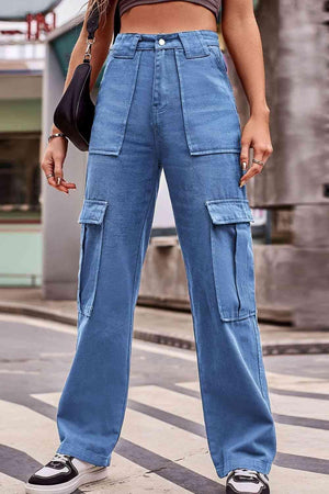 Thigh Pockets High Waist Straight Leg Cargo Pants - MXSTUDIO.COM