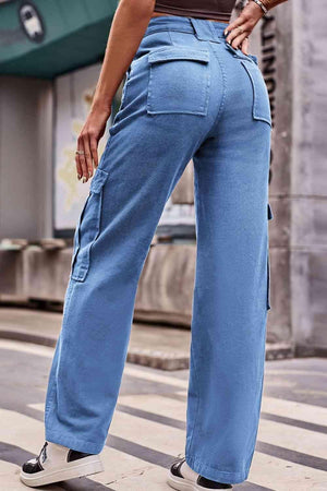 Thigh Pockets High Waist Straight Leg Cargo Pants - MXSTUDIO.COM