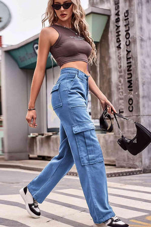 Thigh Pockets High Waist Straight Leg Cargo Pants - MXSTUDIO.COM