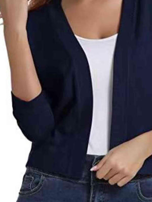 Three Quarter Sleeve Open Front Cardigan-MXSTUDIO.COM