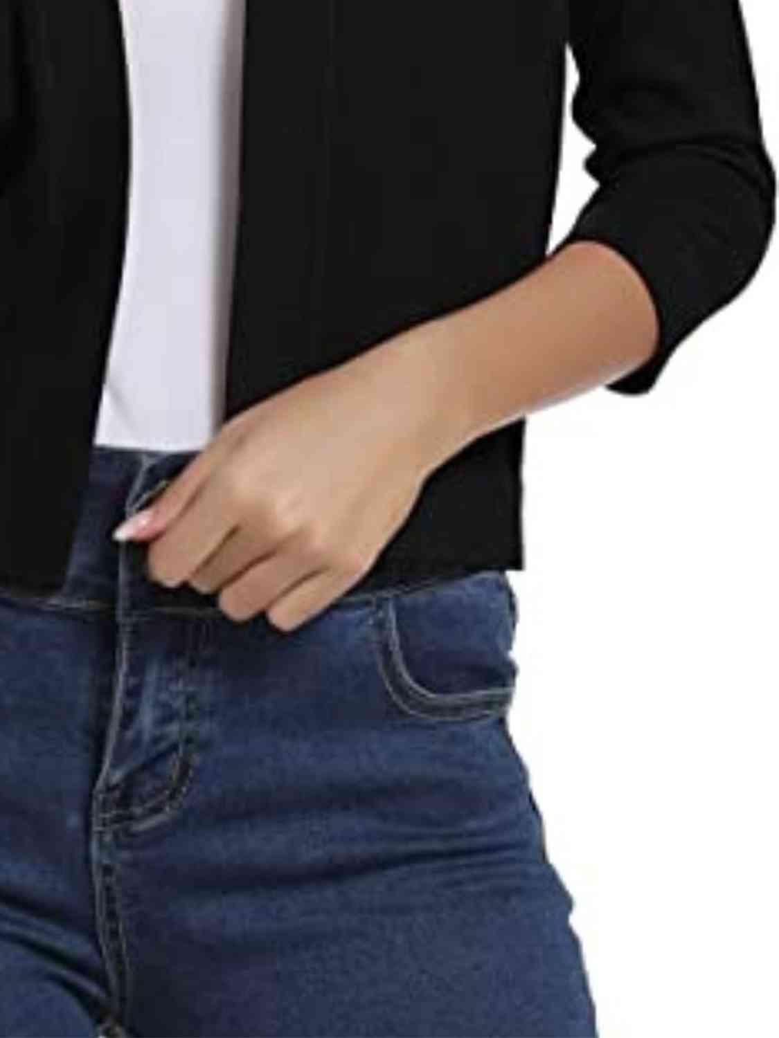 Three Quarter Sleeve Open Front Cardigan-MXSTUDIO.COM