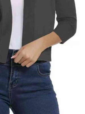 Three Quarter Sleeve Open Front Cardigan-MXSTUDIO.COM