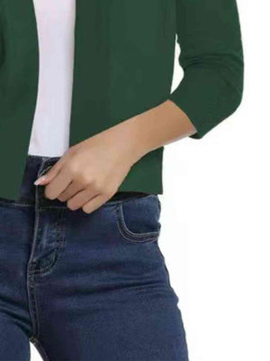 Three Quarter Sleeve Open Front Cardigan-MXSTUDIO.COM