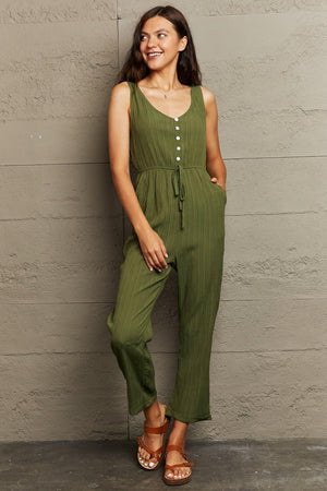 Tied Waist Moss Green Sleeveless Jumpsuit - MXSTUDIO.COM