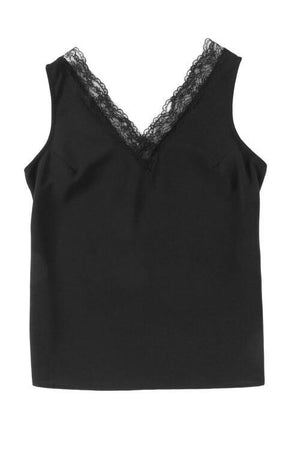 a black top with a lace trim