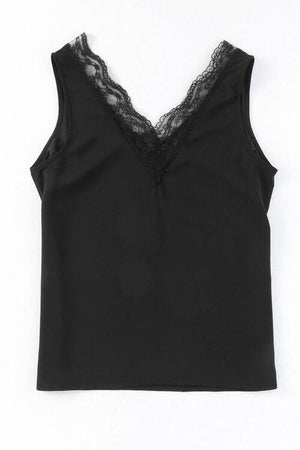 a women's black top with a lace trim