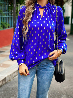 Timeless Choice Long Sleeve Polka Dot Blouse - MXSTUDIO.COM