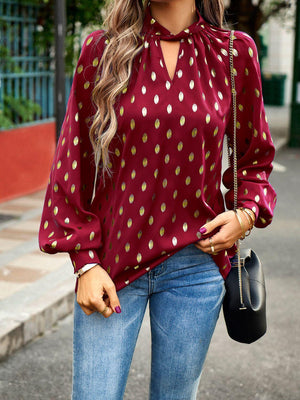 Timeless Choice Long Sleeve Polka Dot Blouse - MXSTUDIO.COM