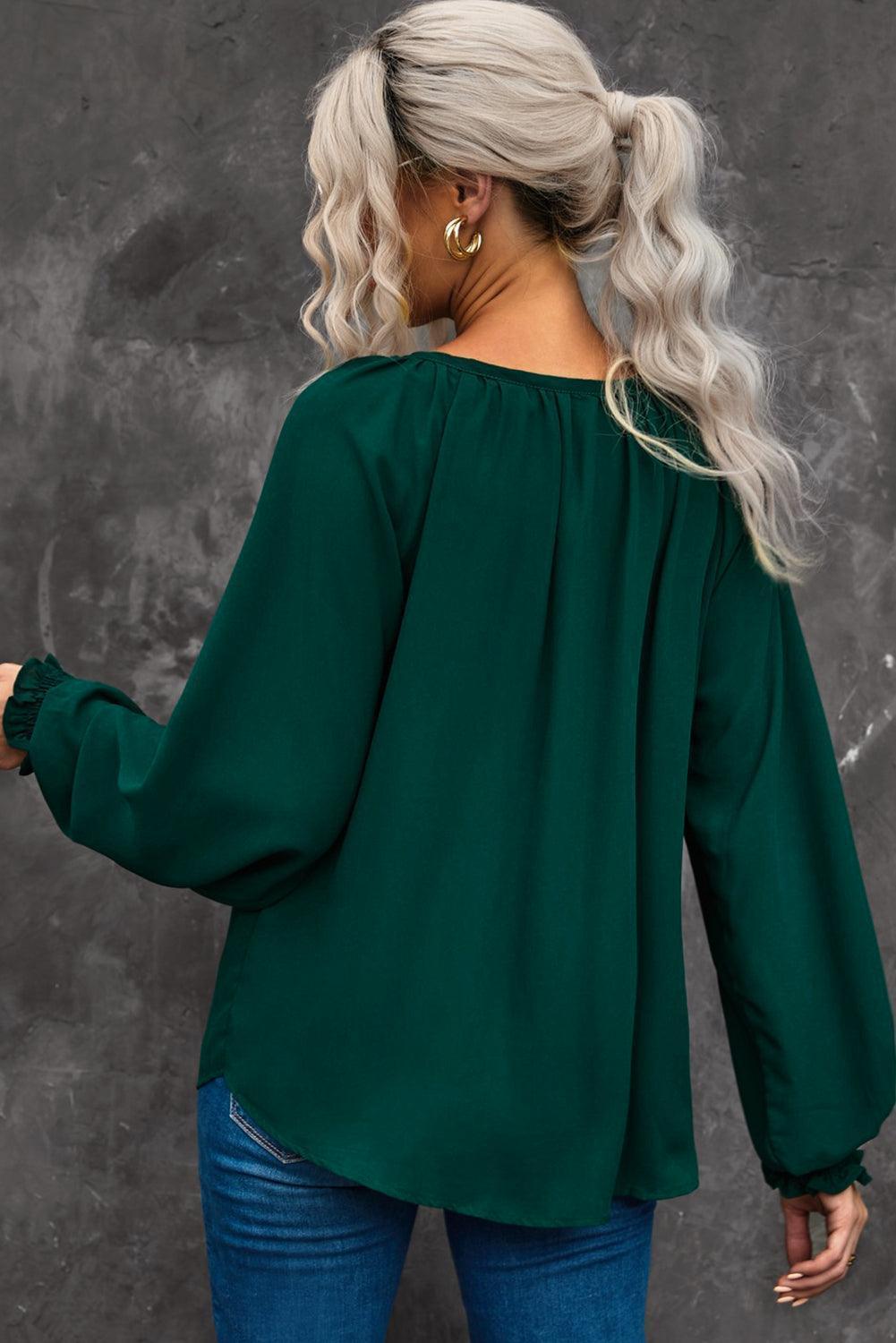 Timeless Class Green Long Sleeve Blouse - MXSTUDIO.COM