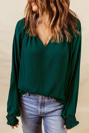Timeless Class Green Long Sleeve Blouse - MXSTUDIO.COM