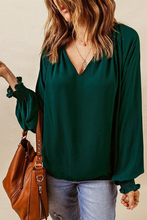 Timeless Class Green Long Sleeve Blouse - MXSTUDIO.COM