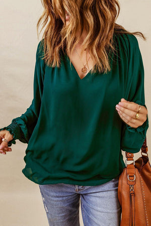 Timeless Class Green Long Sleeve Blouse - MXSTUDIO.COM