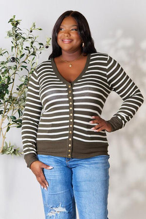 Timeless Embrace Striped Snap Front Cardigan-MXSTUDIO.COM