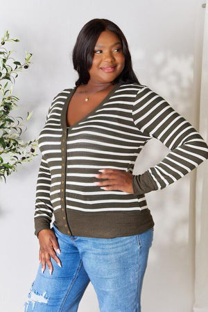 Timeless Embrace Striped Snap Front Cardigan-MXSTUDIO.COM