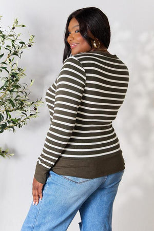 Timeless Embrace Striped Snap Front Cardigan-MXSTUDIO.COM
