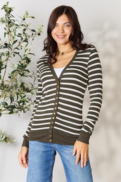 Timeless Embrace Striped Snap Front Cardigan-MXSTUDIO.COM