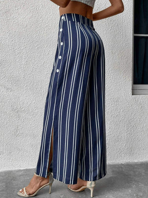 Timeless Fashion Slit Striped Wide Leg Pants - MXSTUDIO.COM