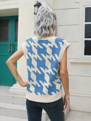 Timeless Layer V-Neck Houndstooth Sweater Vest-MXSTUDIO.COM