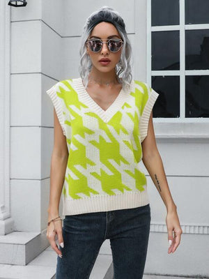 Timeless Layer V-Neck Houndstooth Sweater Vest-MXSTUDIO.COM