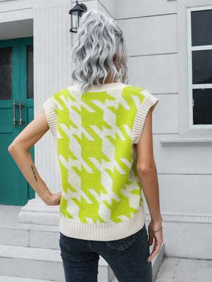 Timeless Layer V-Neck Houndstooth Sweater Vest-MXSTUDIO.COM