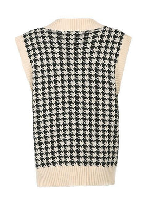 Timeless Staple Knit V-Neck Houndstooth Sweater Vest-MXSTUDIO.COM